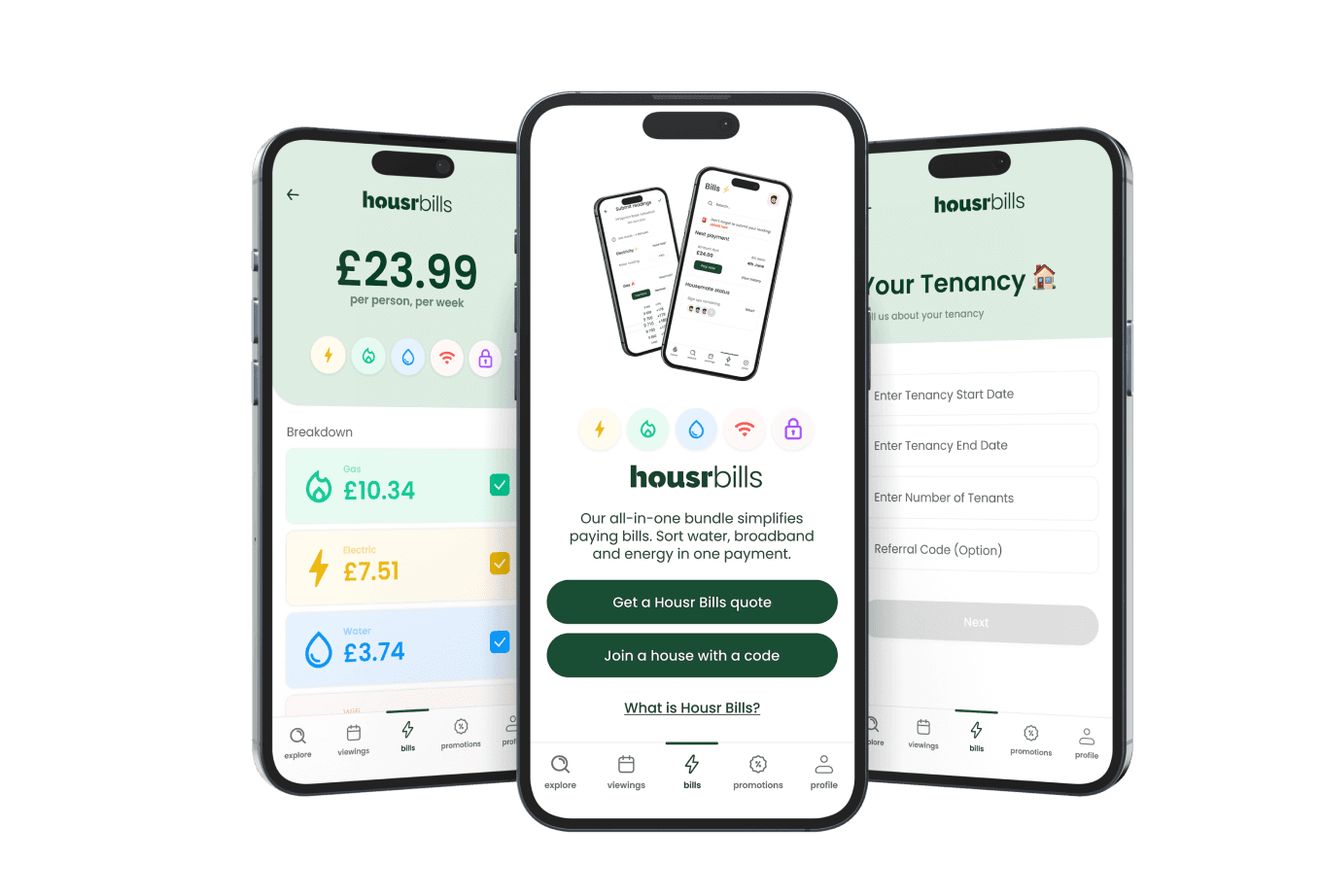 Housr Bills Lite mobile app screens