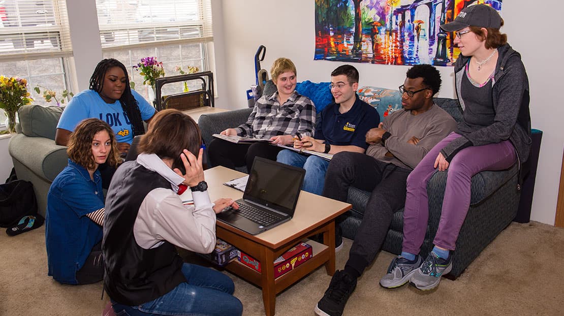 Students living on campus at Webster Village Apartments